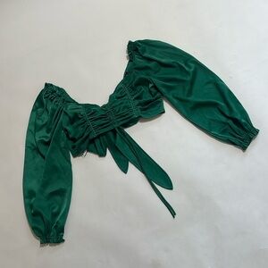 URBAN OUTFITTERS green “silky” tie back crop top!